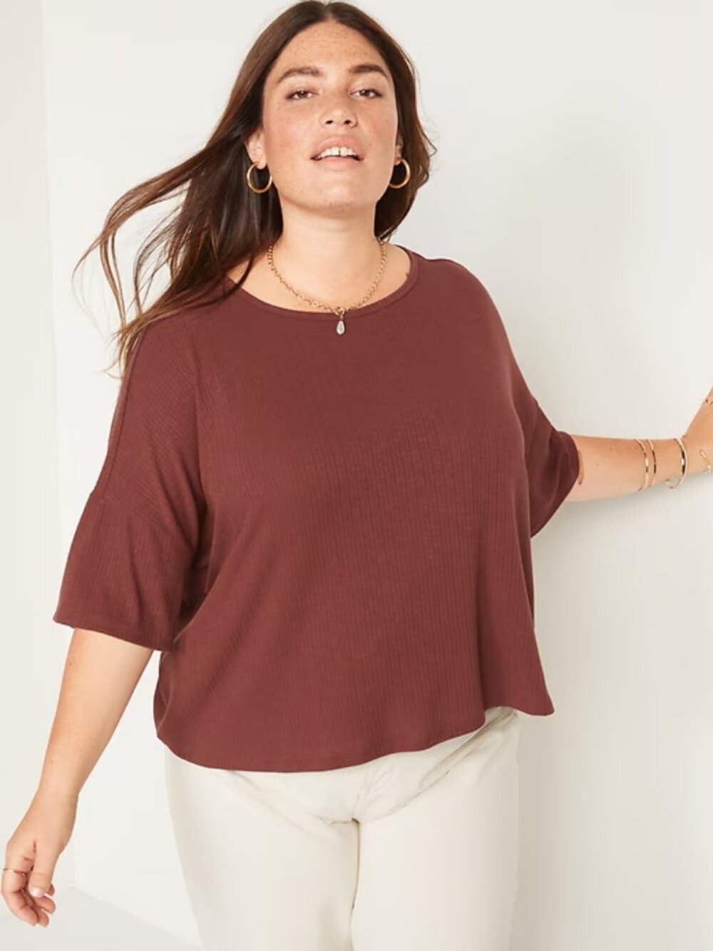 Old Navy Short-Sleeve Luxe Oversized Crop T-Shirt - Rust Brown 2X
